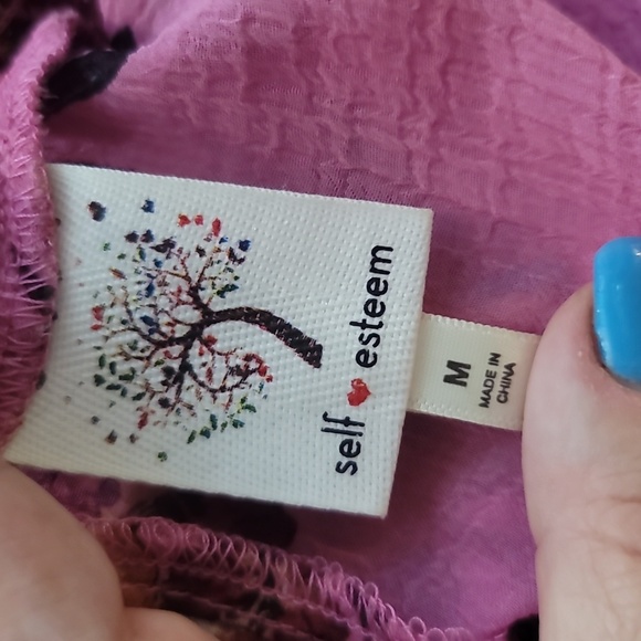 Self Esteem sheer Pink floral Ruffled Long Sleeve Blouse top M smocked lace - Picture 3 of 6